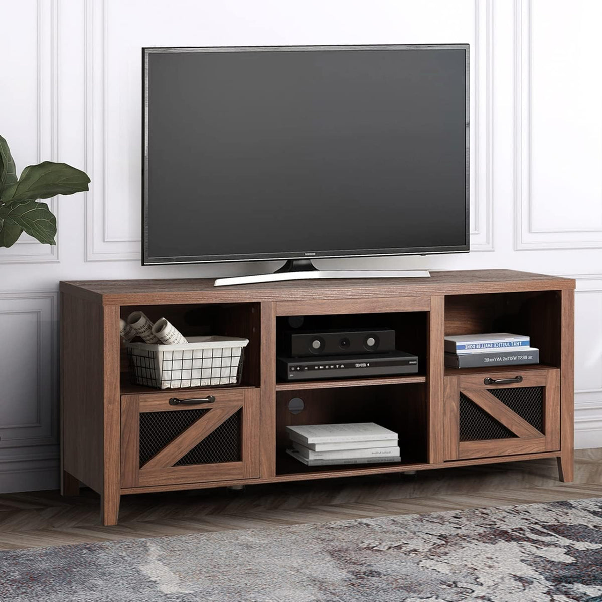 Wood Electric Fireplace TV Stand with Storage Cabinets M145359