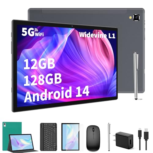 10 inch Android 14 Tablet with Keyboard, 12GB RAM 128GB ROM, Black O36628
