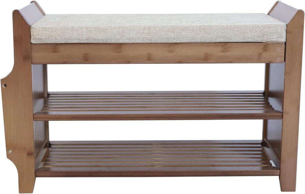 2 Tier Bamboo Shoe Bench with Seat Cushion X65362
