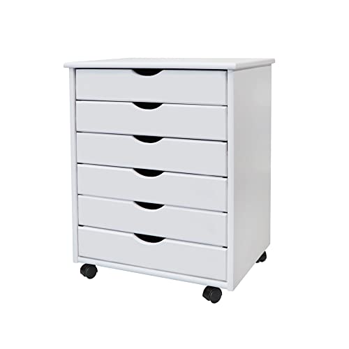 White Solid Wood 6 Drawer Roll Cart R6135