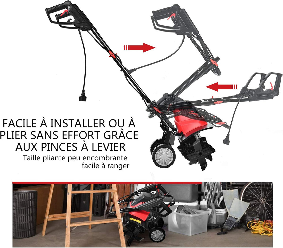Electric Tiller 1500 W 400 RPM 22 CM 43 CM 6 Blades Foldable Handle Safety Button G96532