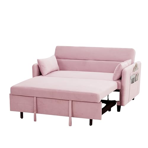 Gray Velvet Convertible Sofa Bed with Pull-Out Bed B387