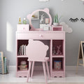 Pink Wooden Kids Vanity Set with Mirror and Stool E845