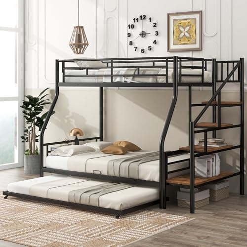 Twin Over Twin Metal Bunk Bed with Drawers (Black) Z907095