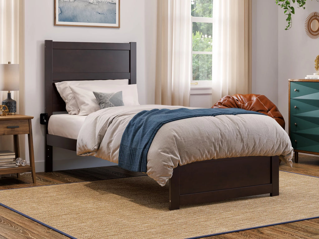 Twin XL Wood Platform Bed with Panel Headboard & Footboard L14399