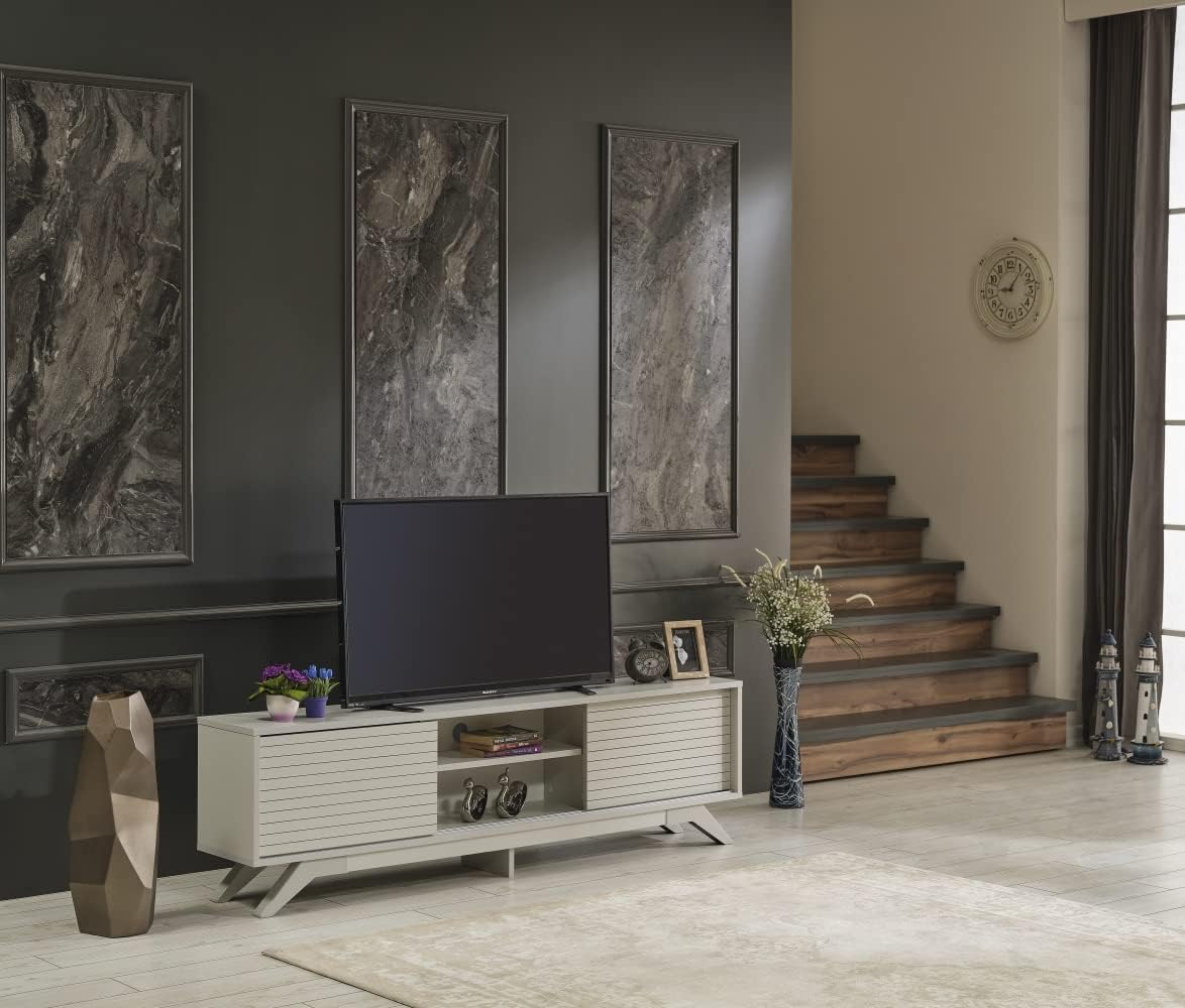 Black 67 inch TV Stand with 2 Sliding Door Cabinet and 2 Shelves M6630