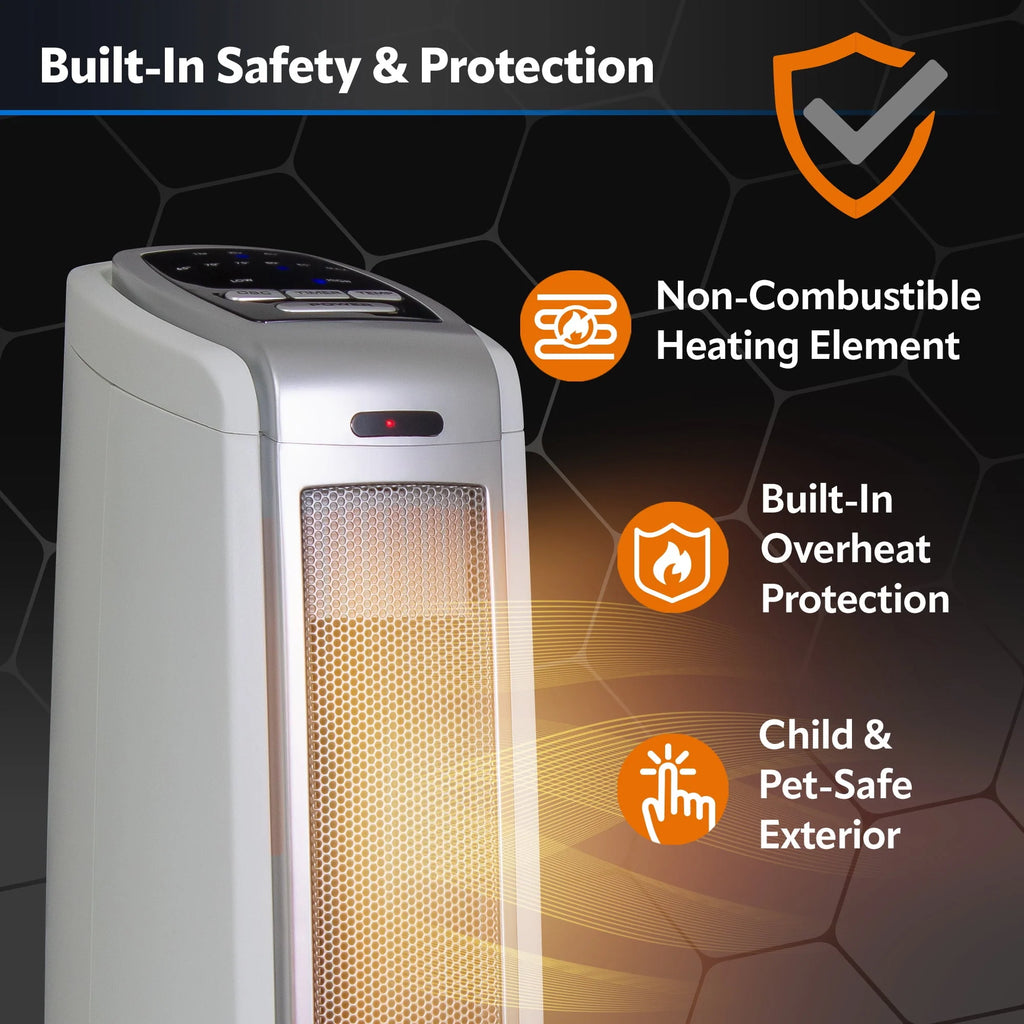 1500W Electric Oscillating Ceramic Tower Space Heater with Remote, Black L97379