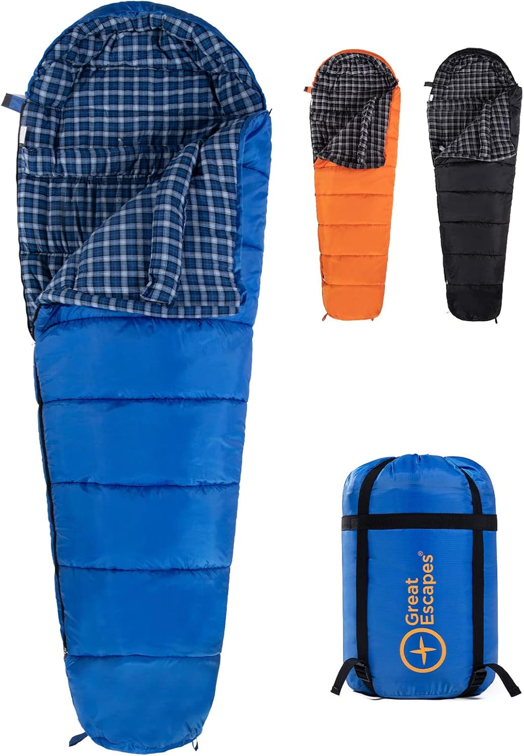Cotton Flannel Mummy Sleeping Bag with Compression Sack U4160