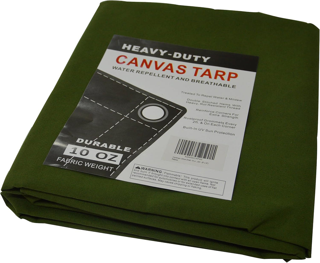 Canvas Tarp 6'x8' with Rustproof Grommets, 10oz Heavy Duty Tarpaulin Cover, Finished Size 6 x 8 Feet Pack of 2 G19606