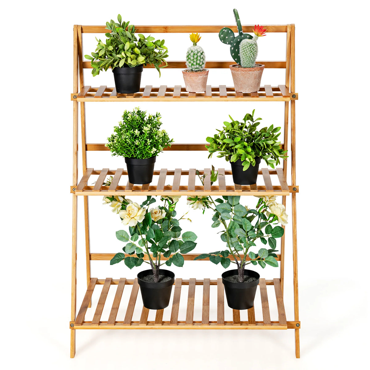 3 Tier Bamboo Flower Pot Shelf Stand Q470093