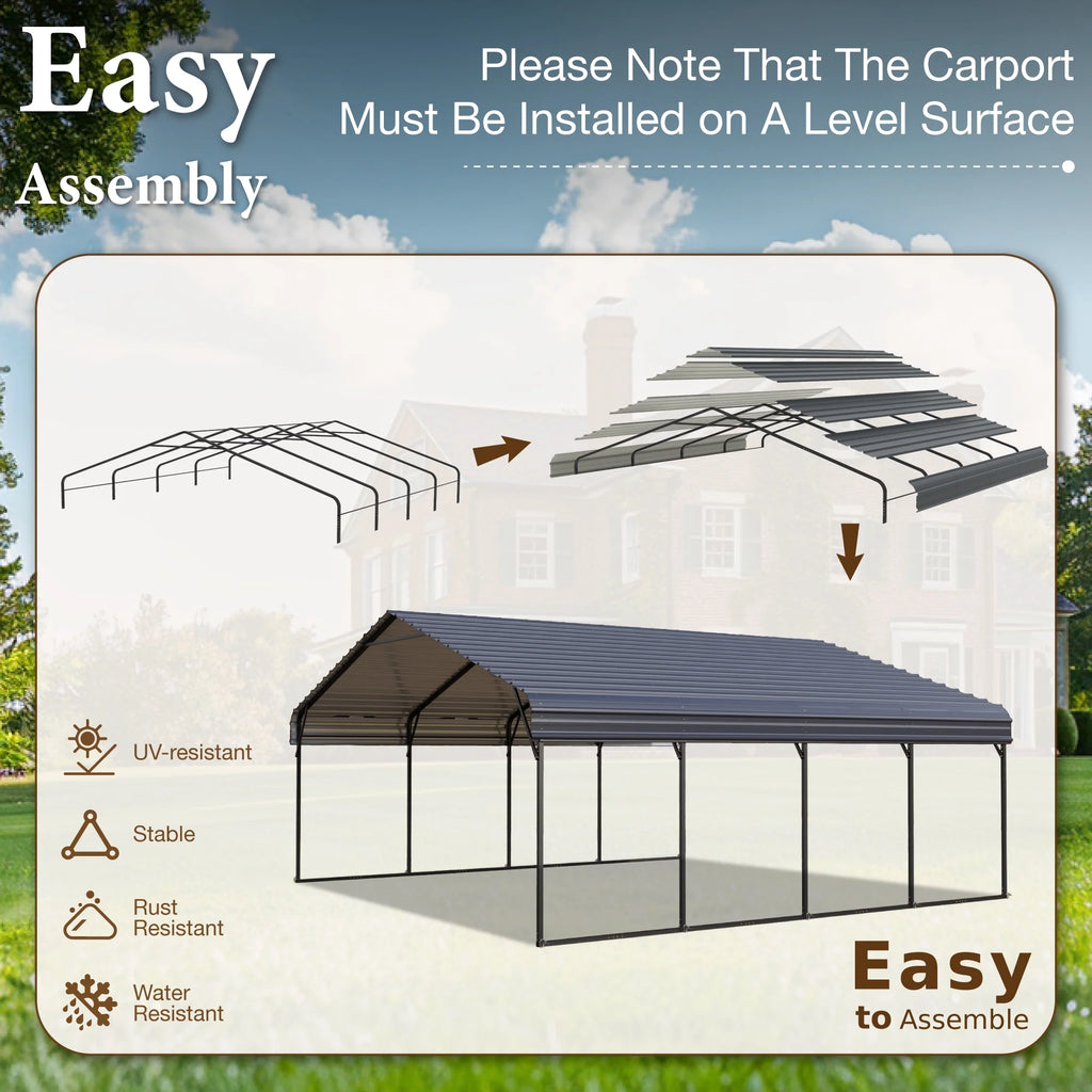 20 x 20 ft Metal Carport with Galvanized Steel Roof K5992