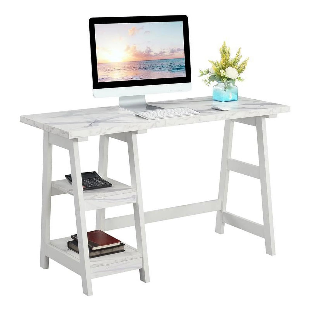 White Trestle Desk with Shelves Z227