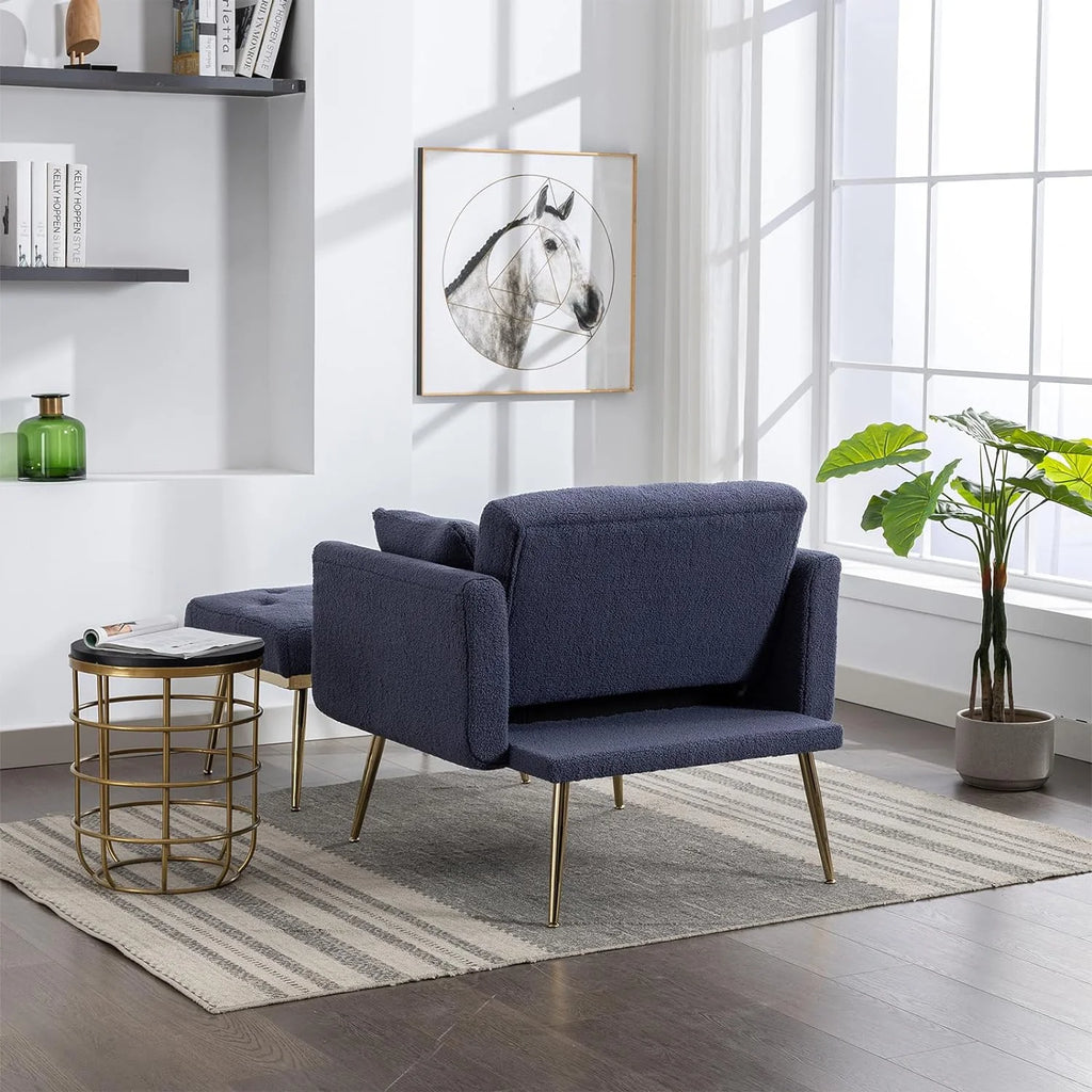 Blue Tufted Chaise Lounge Chair with Ottoman B80558