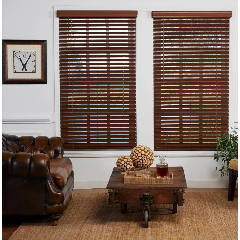 Cordless Faux Wood Blind Dark Oak V449684
