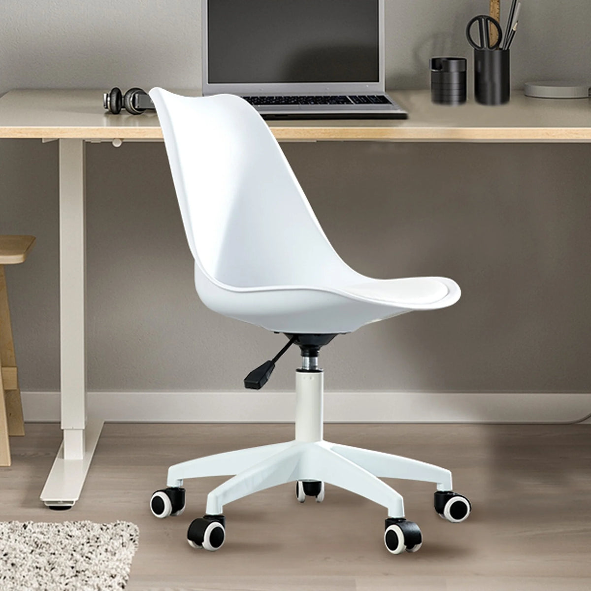 White Artificial Leather Swivel Computer Chair D84544