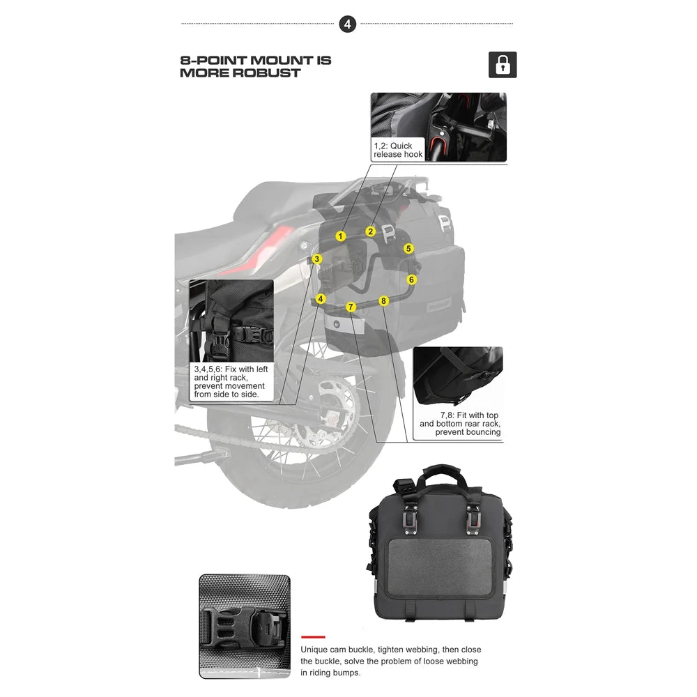 Polyester Motorcycle Side Saddle Bag 20L with Removable Waterproof Inner Bag X4019