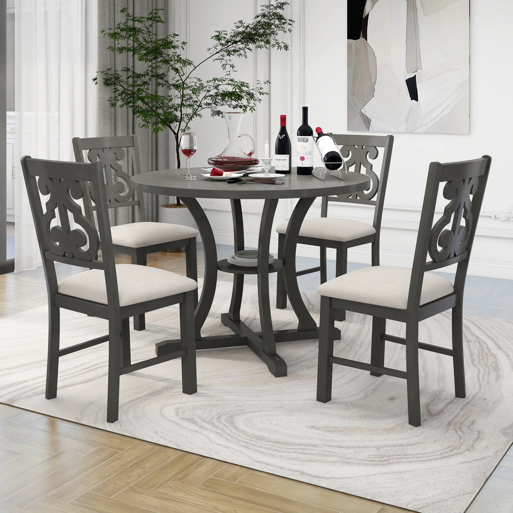 Antique Gray 5 Piece Wooden Dining Table and Chairs Set C64310