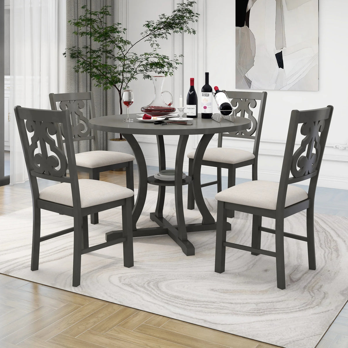 Antique Gray 5 Piece Wooden Dining Table and Chairs Set C64310