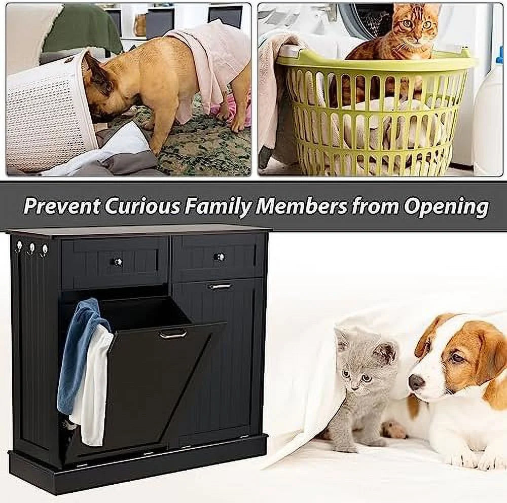 Double Tilt Out Trash Cabinet Laundry Hamper 20 Gallon Black G2188