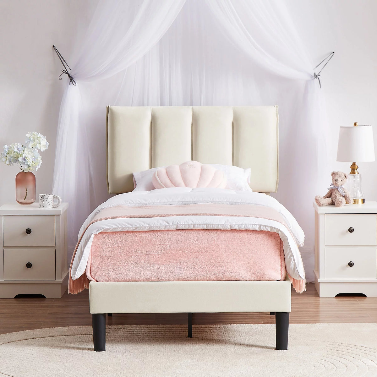 Queen Size Upholstered Platform Bed Frame with Adjustable Headboard O634946