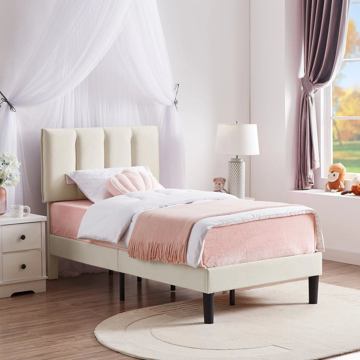 Queen Size Upholstered Platform Bed Frame with Adjustable Headboard O634946