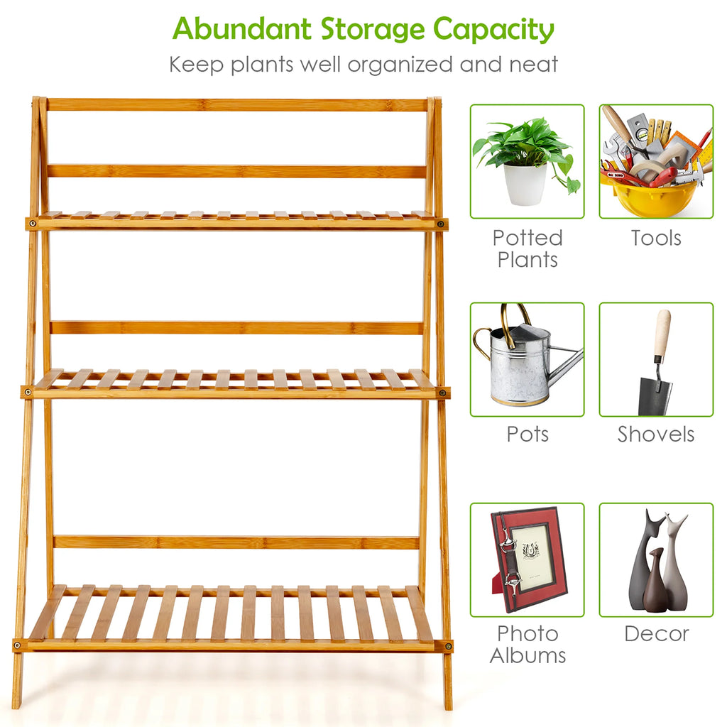 3 Tier Bamboo Flower Pot Shelf Stand Q470093