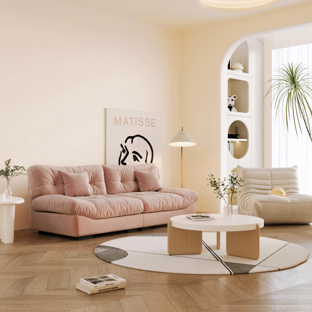 Pink Velvet 3-Seat Sofa I197789