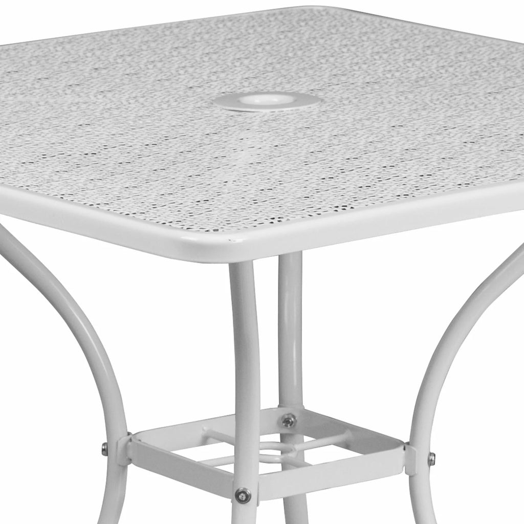 Square Black Steel Patio Table with Umbrella Hole N4529