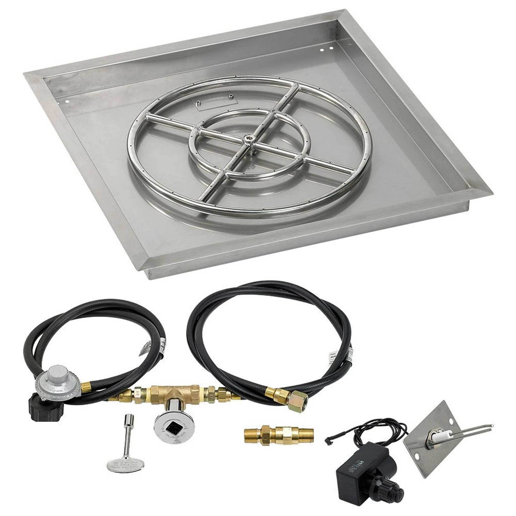 18x22 Square Stainless Steel Drop-In Pan with Match Light Kit Propane Fire Pit Ring C800465
