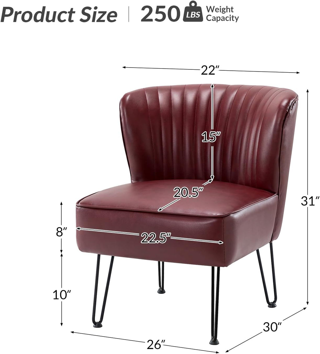 Burgundy Faux Leather Accent Chairs Set Of 2 With Metal Base A220112