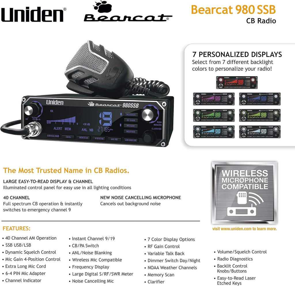 40-Channel SSB CB Radio with NOAA WeatherBand, 7-Color Digital Display, Noise Cancelling Mic I723596