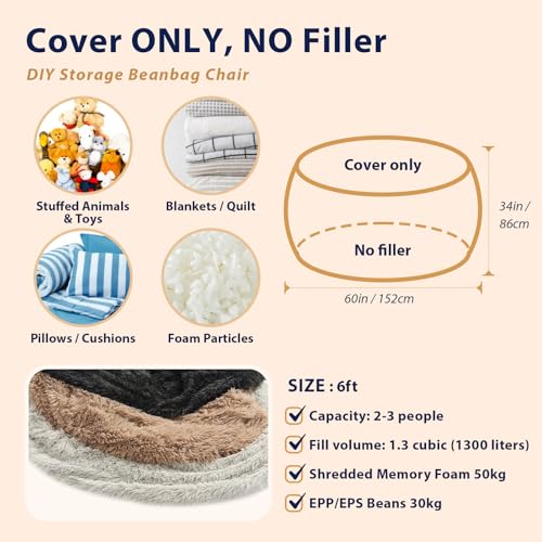 Waterproof Faux Fur 5FT Round Bean Bag Chair Cover with Pocket I303833