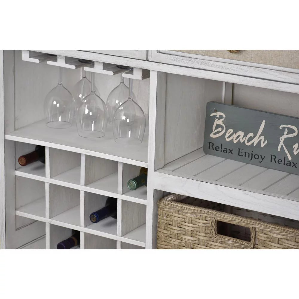 White Light Brown Wood Sideboard with Baskets X20660