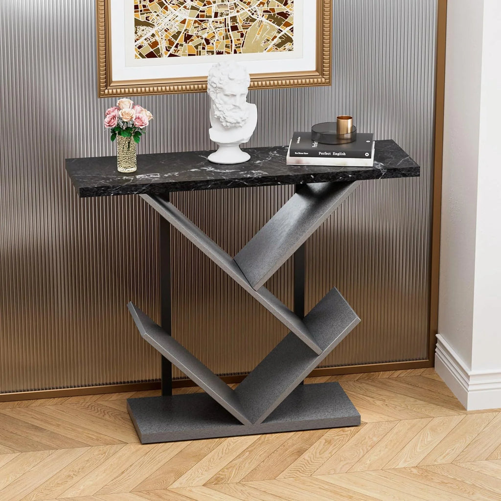 Black Marble Console Table with Storage O2291