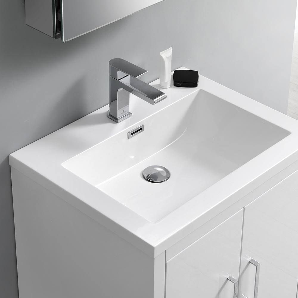 Glossy White Free Standing Bathroom Cabinet with Integrated Sink I74974