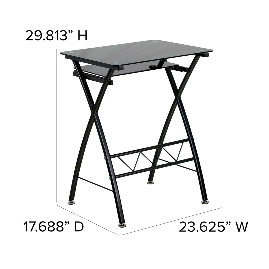 Black Tempered Glass Computer Desk with Keyboard Tray X385863