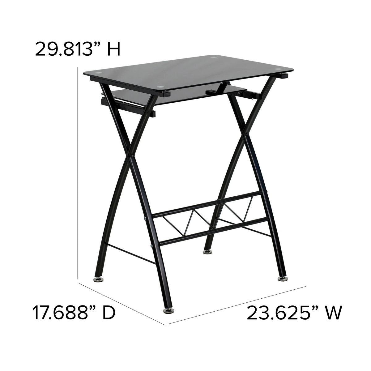 Black Tempered Glass Computer Desk with Keyboard Tray X385863