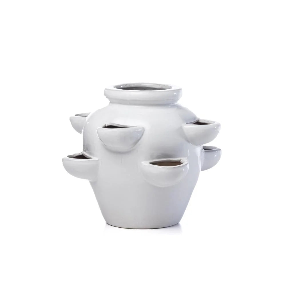 8 Pocket Ceramic Strawberry Planter in White U840