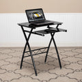Black Tempered Glass Computer Desk with Keyboard Tray X385863