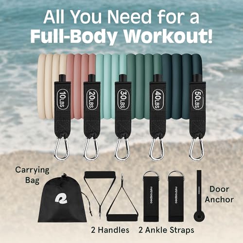 Resistance Bands Set 5pc with Handles, Door Anchor, Carry Bag R2443