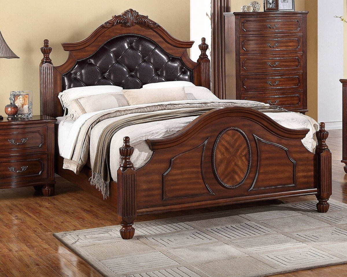 Eastern King Size Bed with Faux Leather Headboard and Footboard Q4308