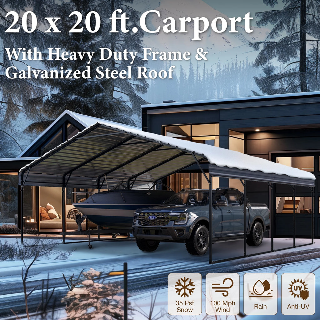 20 x 20 ft Metal Carport with Galvanized Steel Roof K5992