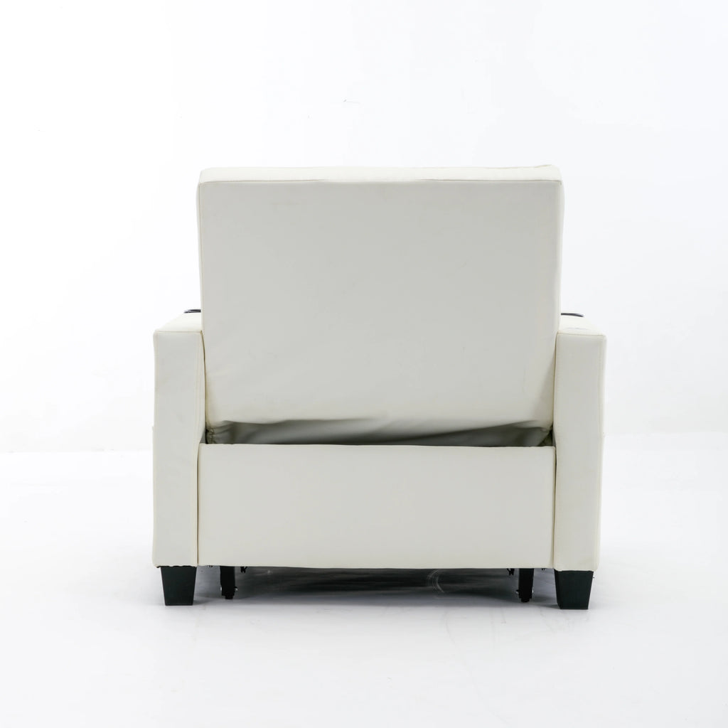 White Leather 3-In-1 Convertible Sleeper Chair Bed with USB Ports U163