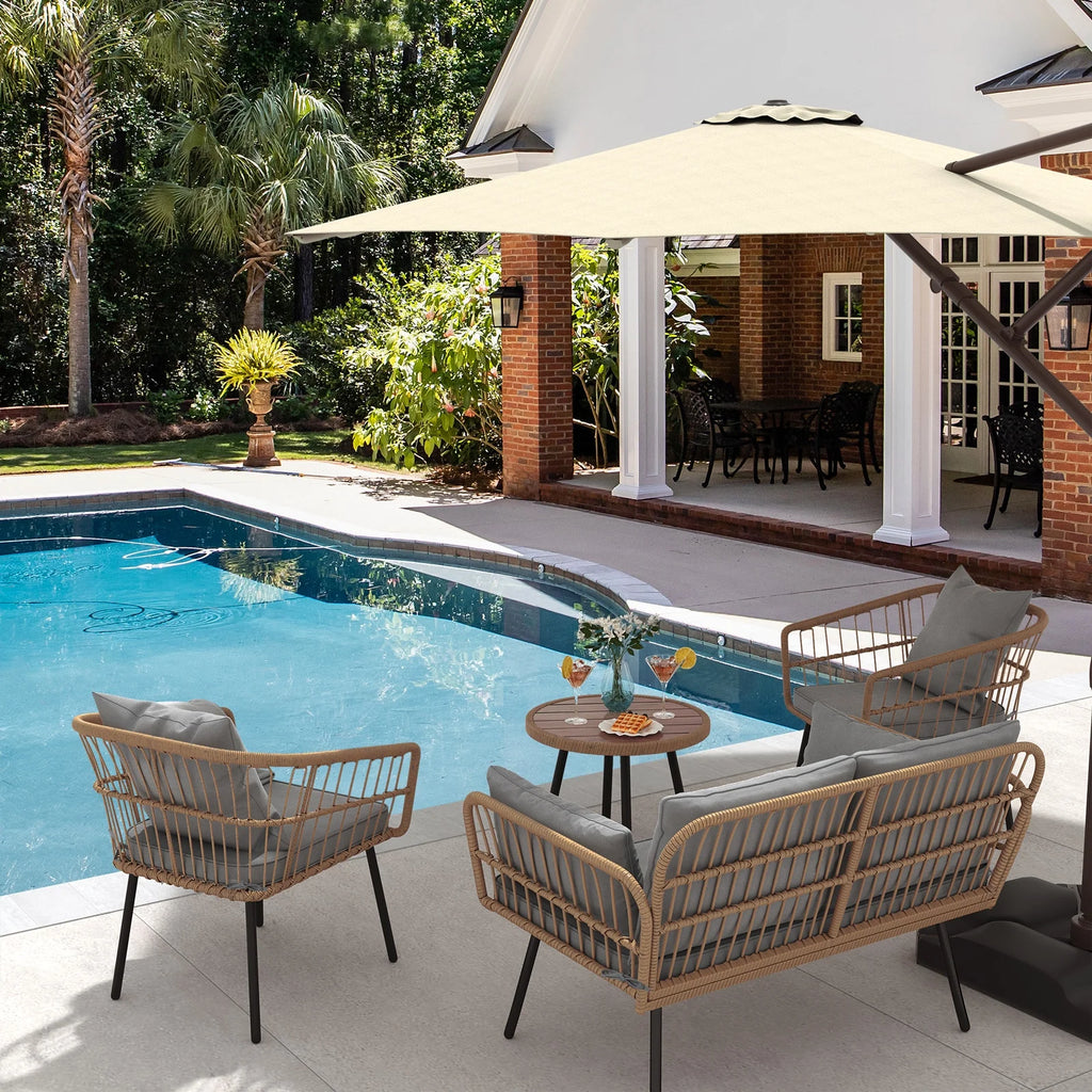 Gray 4 Piece Wicker Patio Furniture Set with Cushions G91669