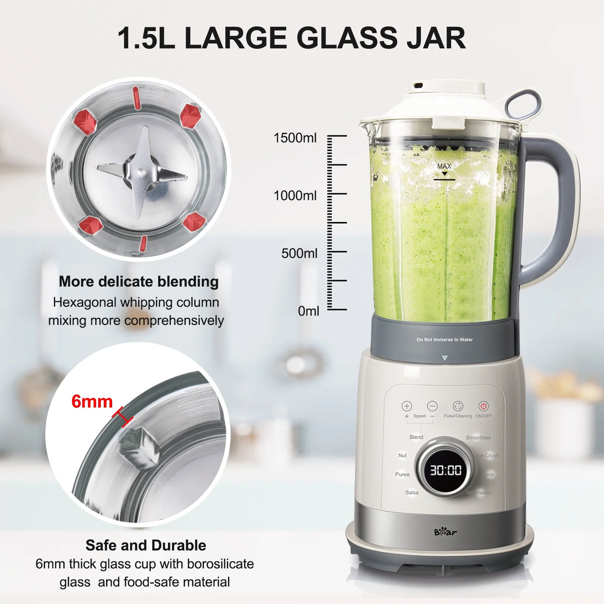 1200W Countertop Blender with 51 Oz Glass Jar V726