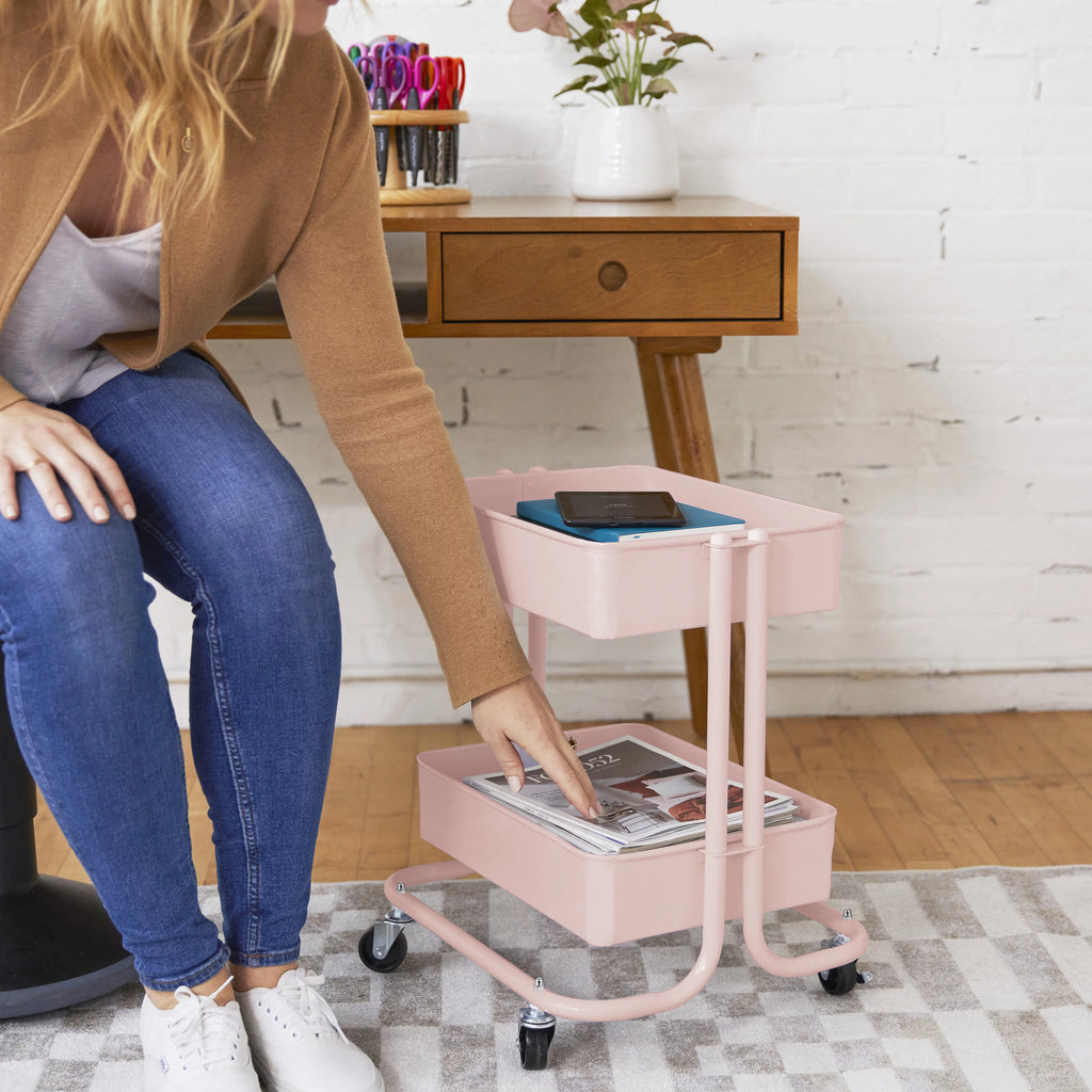 Pink 2-Tier Rolling Utility Cart B390
