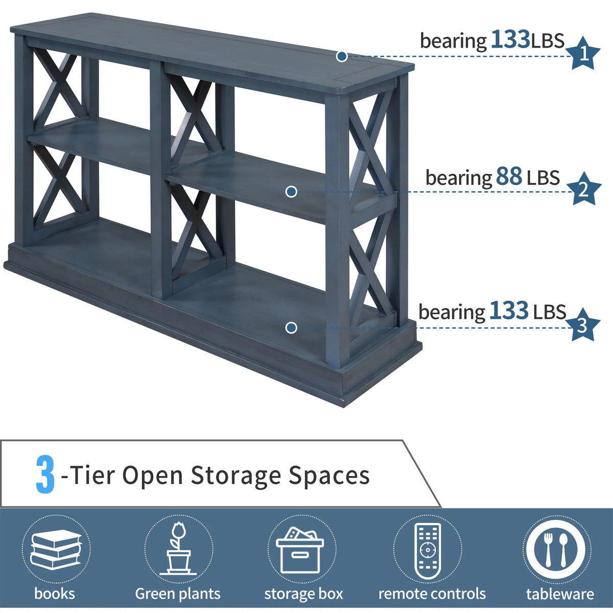 Navy Blue 3-Tier Console Table Y60919