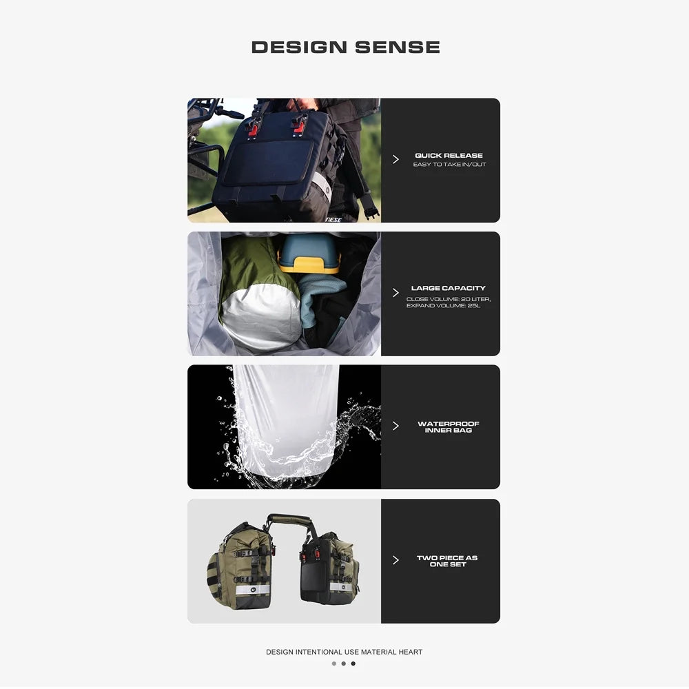 Polyester Motorcycle Side Saddle Bag 20L with Removable Waterproof Inner Bag X4019