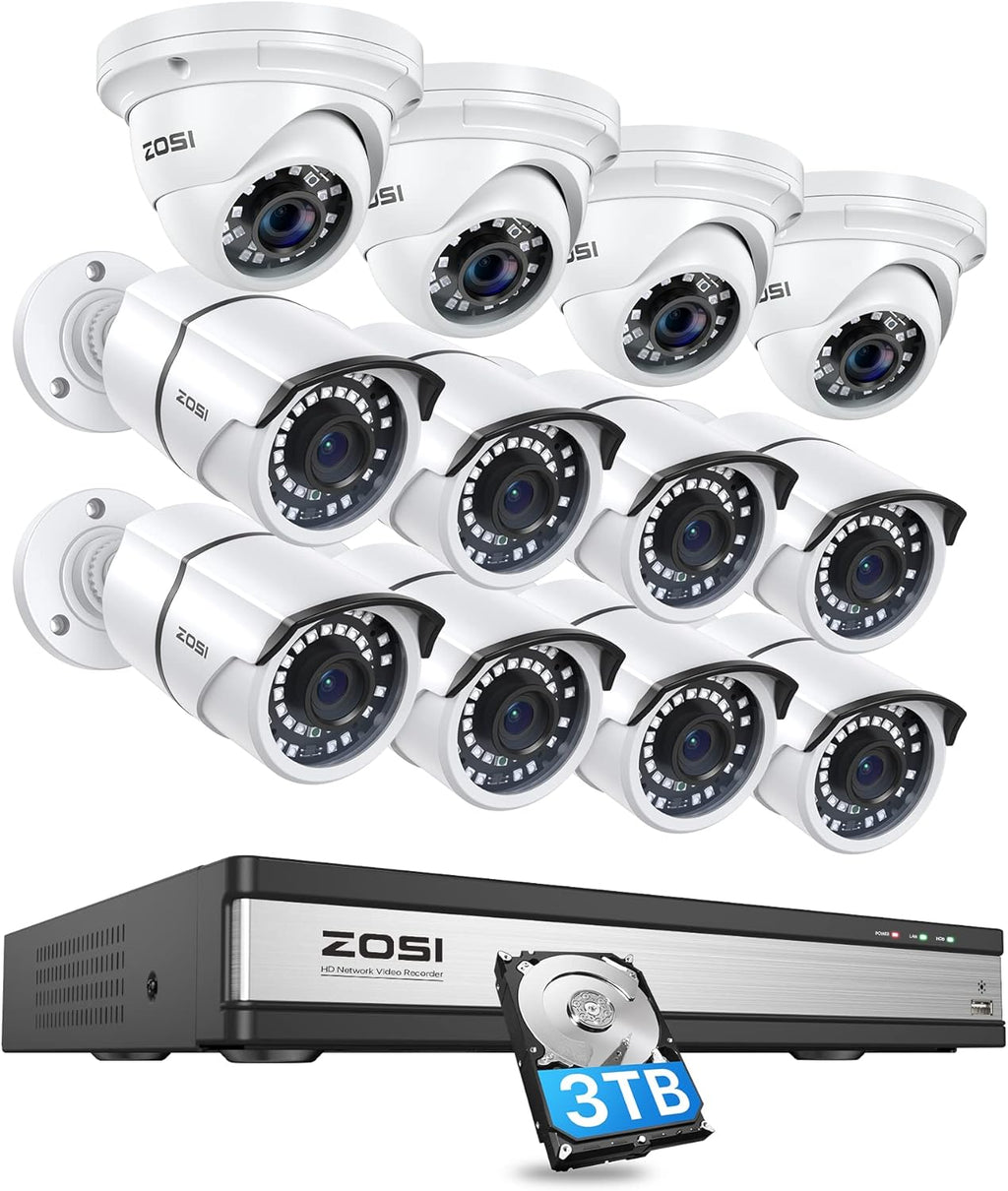 16 Channel 8MP NVR Security Camera System with 3TB Hard Drive and 12 x 5MP Cameras R1335