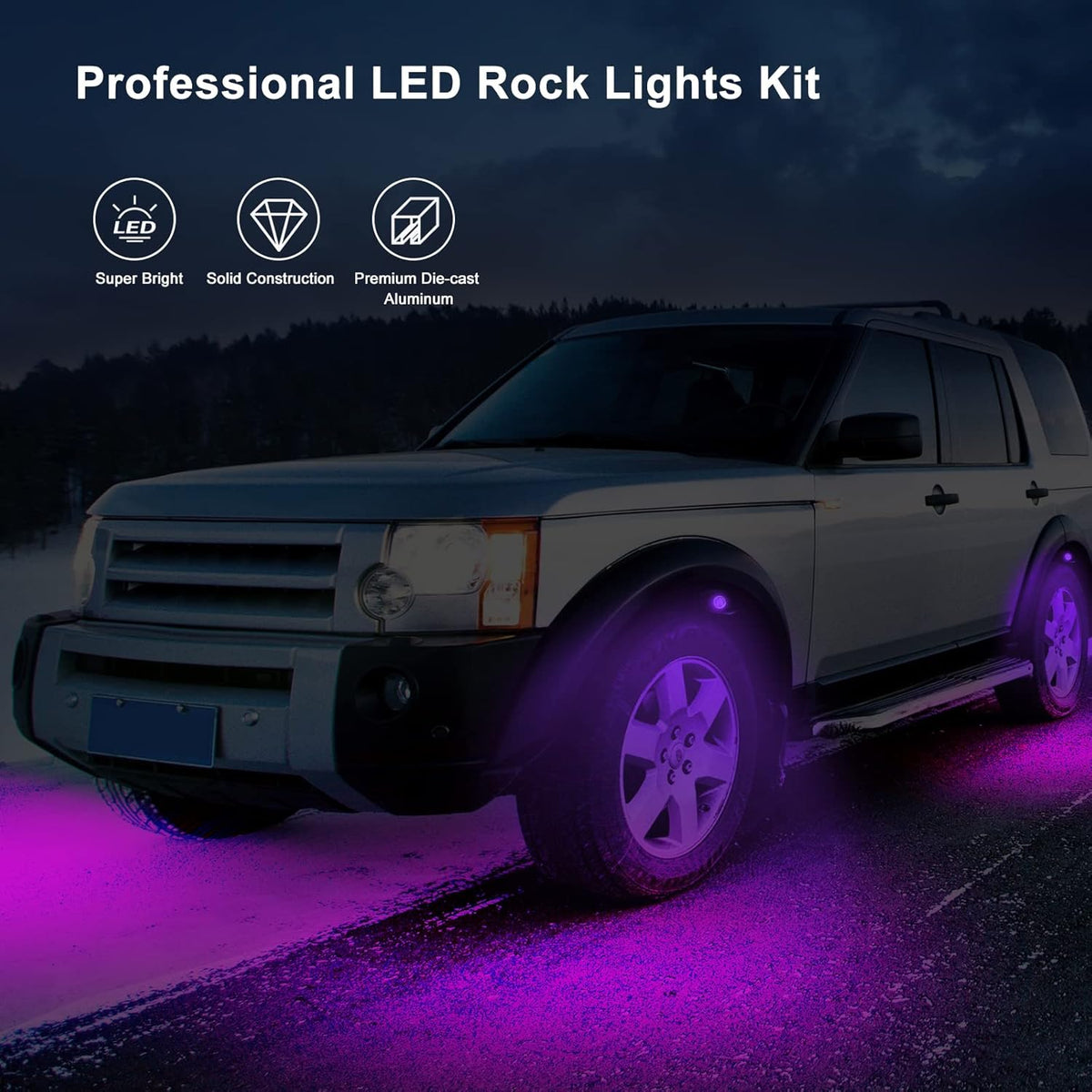 RGB LED Rock Lights 4 Pods Car Neon Underglow Kit Wheel Well Light Multicolor Waterproof Pack of 2 E2220